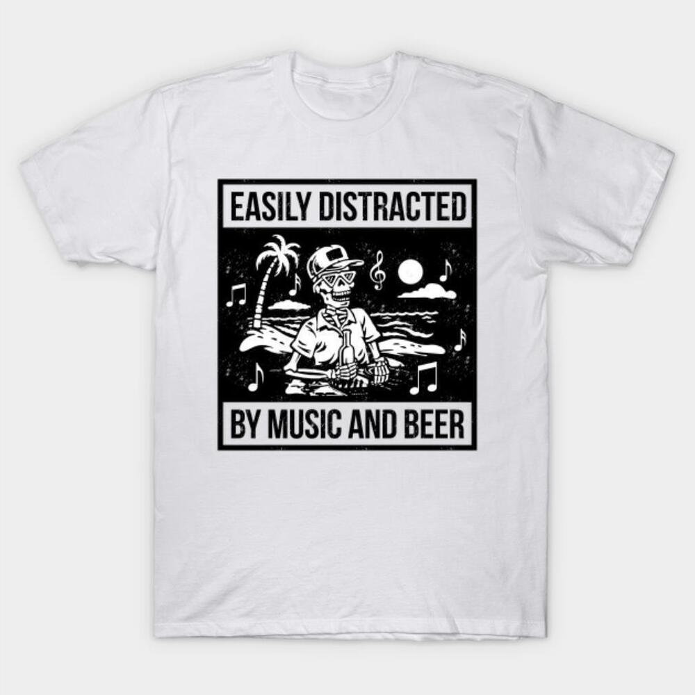 Easily Distracted By Music And Beer Skeleton Halloween Tshirt